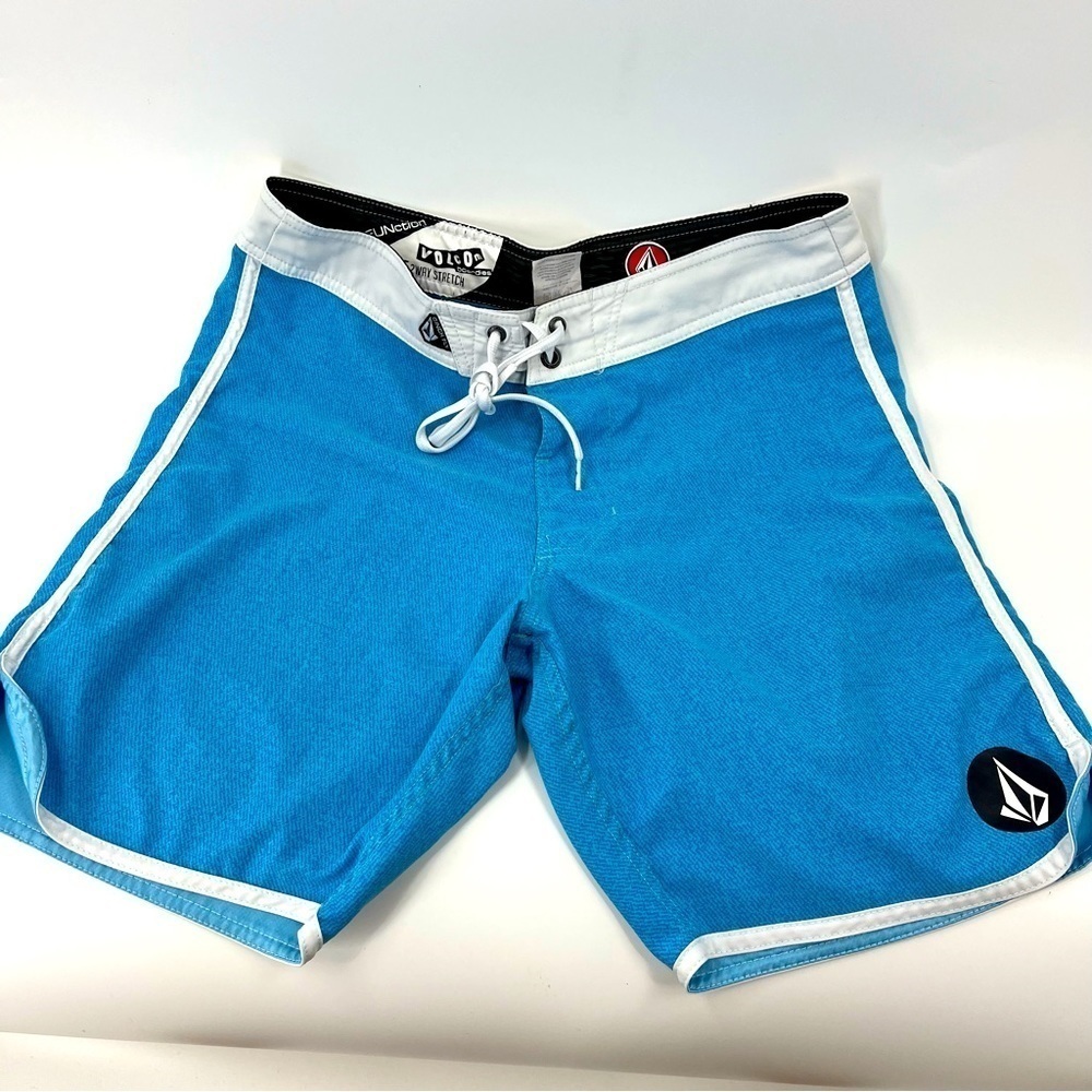 Volcom Blue and White Swim Trunks
